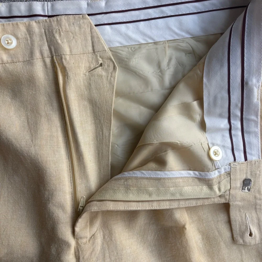 Maxini Linen Pants Mens 36 Pleated Yellow Straight Leg Dress Trousers